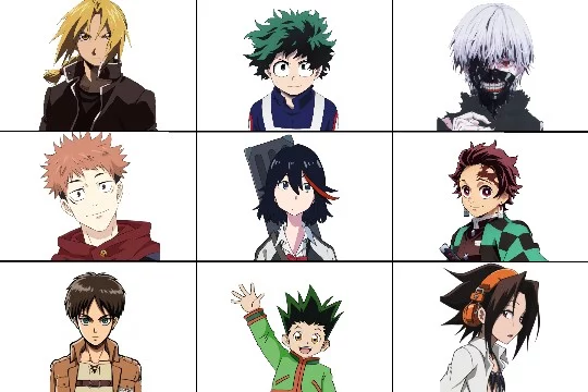 Fullmetal Alchemist | Boku no Hero Academia | Tokyo Ghoul | Jujutsu Kaisen | Kill La Kill | Kimetsu no Yaiba | Shingeki no Kyojin | Hunter x Hunter | Shaman King. Правила те же.