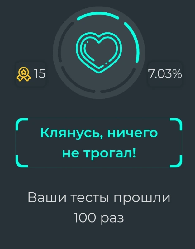 выдаётся за 100 прохождений ваших тестов выдаётся за 100 прохождений ваших тестов