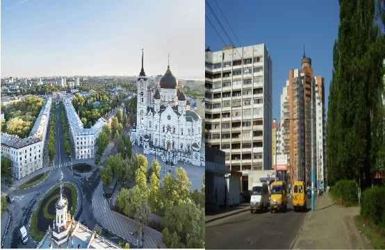 Справа обычный район
Слева центр города