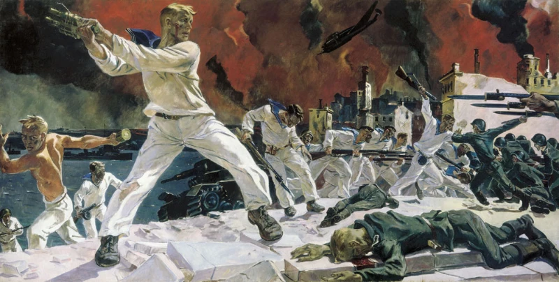 Оборона Севастополя, картина Александра Дейнеки, 1942 год. Оборона Севастополя, картина Александра Дейнеки, 1942 год.