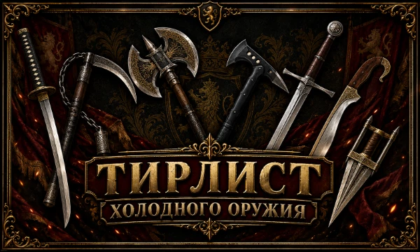 Тирлист холодного оружия разных эпох и народов: от мечей, сабель и кинжалов до топоров, копий и экзотических видов. Расставь все оружие по местам - от лучшего до худшего