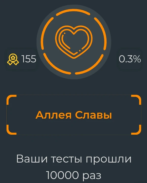 выдаётся за 10000 прохождений ваших тестов выдаётся за 10000 прохождений ваших тестов