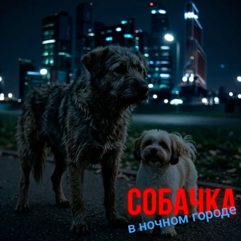 Собачка в ночном городе Собачка в ночном городе