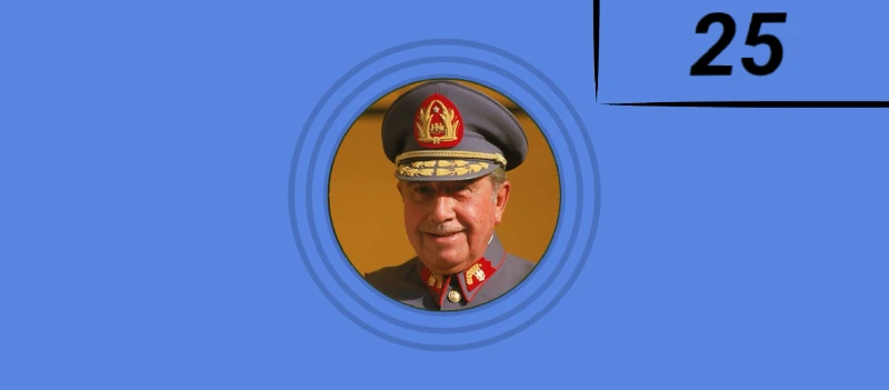 25 Вон Пикуко. На купюре изображён президент Чили в 1974-1990 годах Аугусто Пиночет 25 Вон Пикуко. На купюре изображён президент Чили в 1974-1990 годах Аугусто Пиночет
