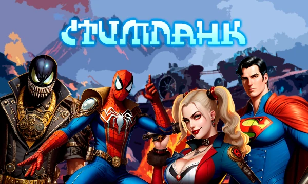 Я попросил нейросеть показать персонажей комиксов DC и Marvel (16 на 16) в стилистике стимпанка. Какой из них вам нравится больше? Приятного прохождения! 