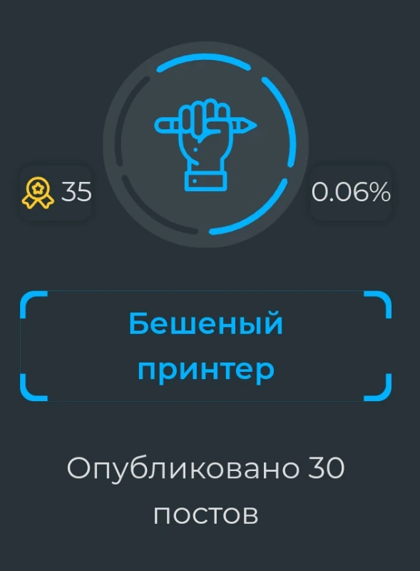 выдаётся за 30 опубликованных постов выдаётся за 30 опубликованных постов 