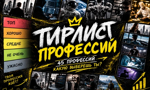 Расставь популярные профессии от ТОП до УЖАСНО и узнай, какие работы подходят именно тебе. Тут нет правильных ответов — оценивай каждую профессию так, как считаешь сам!
