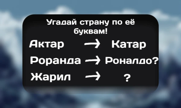 В мире существует огромное количество стран! Однако чуть поменяй местами буквы в названиях стран, как ты уже не можешь распознать ее настоящее название! Сможешь расставить по местам названия 30 стран?