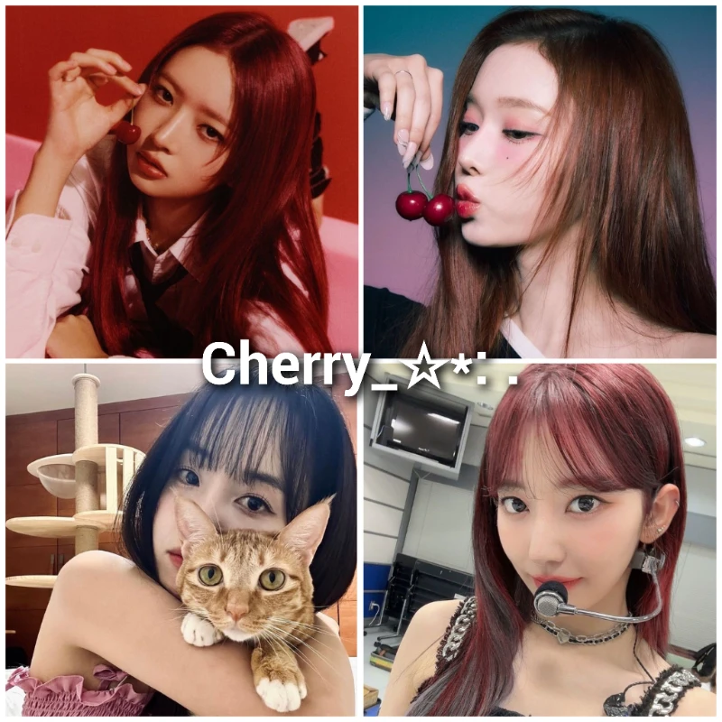 Рэй (IVE), Винтер (aespa), Хэюн (Cherry Bullet), Сакура (LE SSERAFIM) ^^у первых двух вишенки, у хэюн название группы совпадает, а сакура просто по ассоциациям пинтереста, но возможно она выпала из-за ее волос вишневого цвета^^ Рэй (IVE), Винтер (aespa), Хэюн (Cherry Bullet), Сакура (LE SSERAFIM) ^^у первых двух вишенки, у хэюн название группы совпадает, а сакура просто по ассоциациям пинтереста, но возможно она выпала из-за ее волос вишневого цвета^^