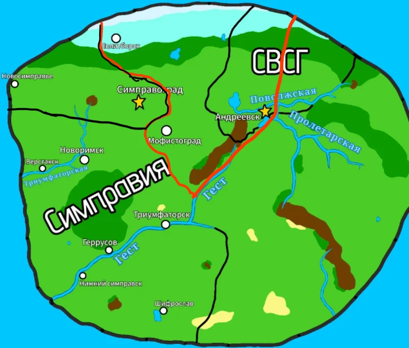 Красная линия - Границы ИЗ СР СимПравия (ВРП), Черная линия - Нейтральная территория. Красная линия - Границы ИЗ СР СимПравия (ВРП), Черная линия - Нейтральная территория.